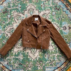 Urban Outfitters cropped brown moto jacket